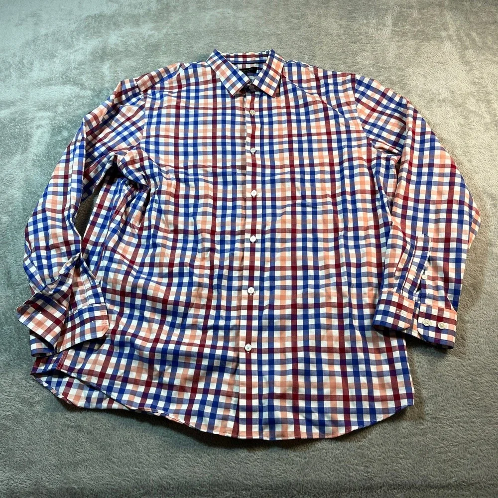 Banana Republic Classic‎ Fit Button Down Shirt Plaid Non Iron XL Men's Red Blue